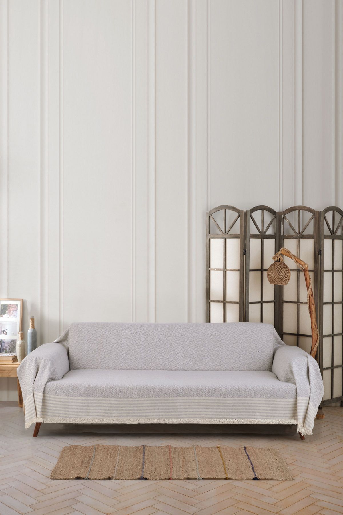 3m Koltuk Kanepe Çekyat Örtüsü Yumuşak Pamuk Kaymaz Tasarımlı Kolları Örten Önden Saçaklı