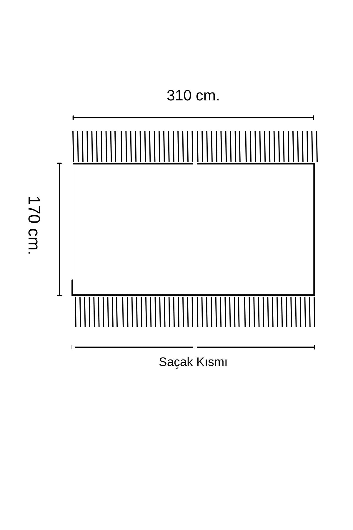 Pamuklu Kolları Örten 310 Cm Koltuk Kanepe Çekyat Örtüsü Önden Saçaklı Kaymaz Çok Amaçlı