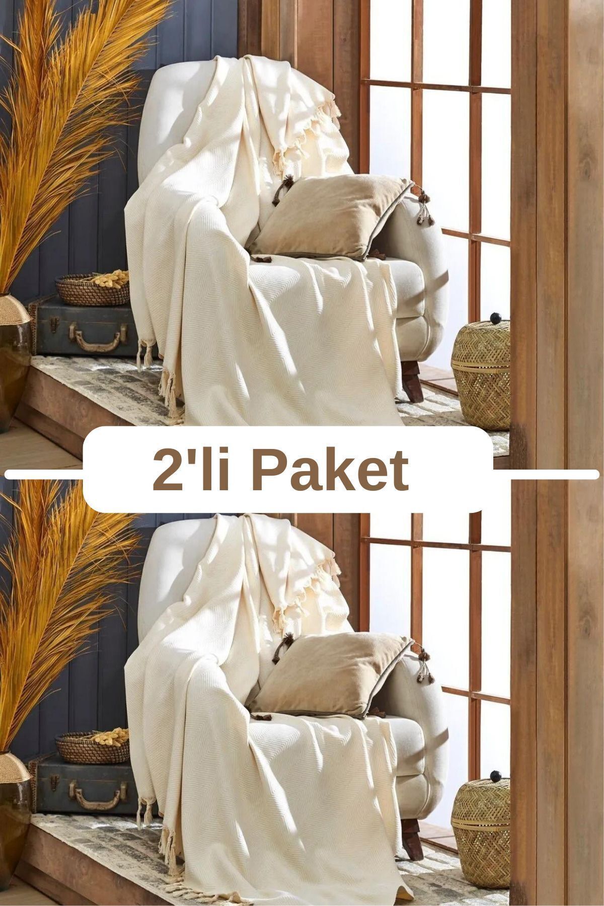 2li Antrasit Pamuklu Tekli Koltuk Ve Berjer Örtüsü - Tv Battaniyesi Throw 120*150 Cm