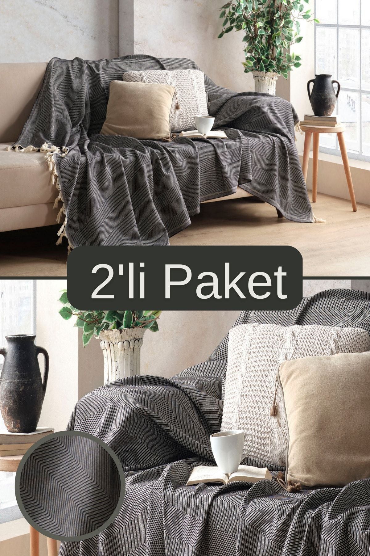 2Li Pamuklu Dekoratif Koltuk Örtüsü Set 170x230 Boyutlu Optimal Kaymaz Tasarım