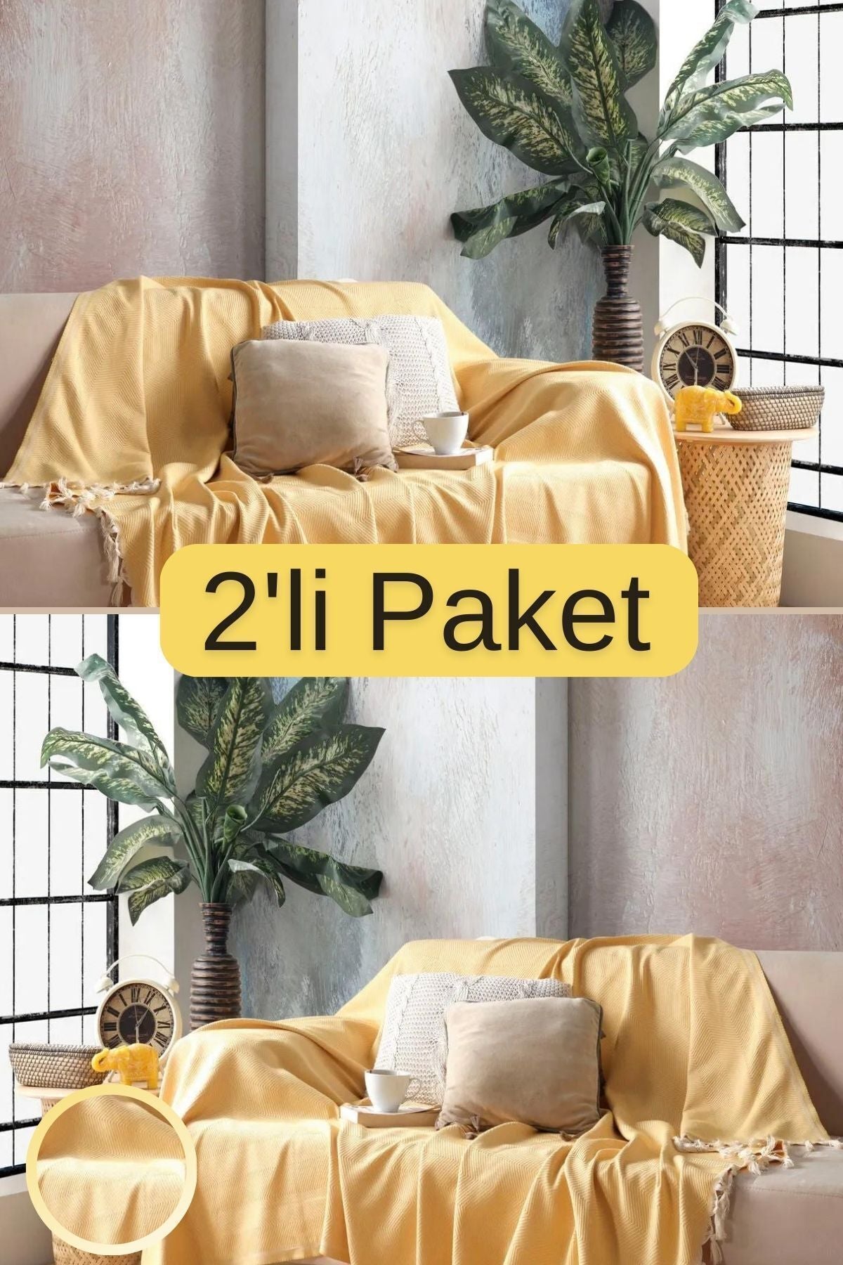 2Li Pamuklu Dekoratif Koltuk Örtüsü Set 170x230 Boyutlu Optimal Kaymaz Tasarım