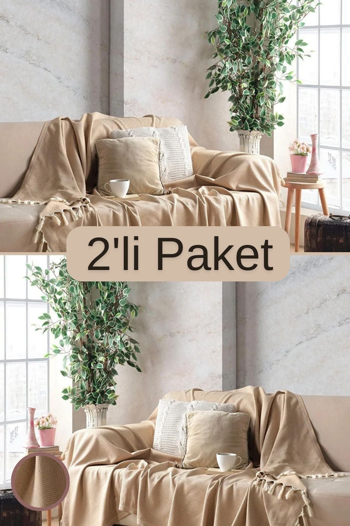 2Li Pamuklu Dekoratif Koltuk Örtüsü Set 170x230 Boyutlu Optimal Kaymaz Tasarım