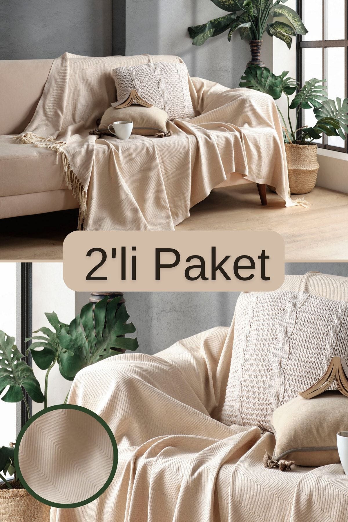 2Li Pamuklu Dekoratif Koltuk Örtüsü Set 170x230 Boyutlu Optimal Kaymaz Tasarım