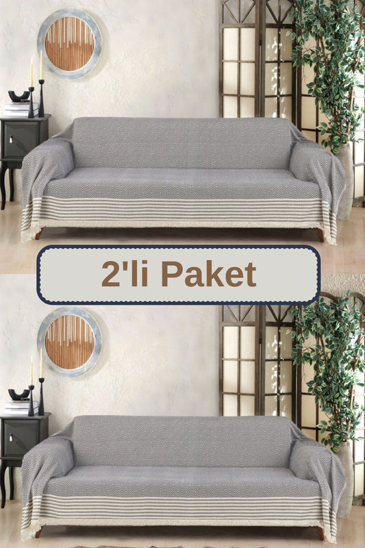 Pamuklu Kolları Örten 310 Cm Koltuk Kanepe Çekyat Örtüsü Önden Saçaklı Kaymaz Çok Amaçlı