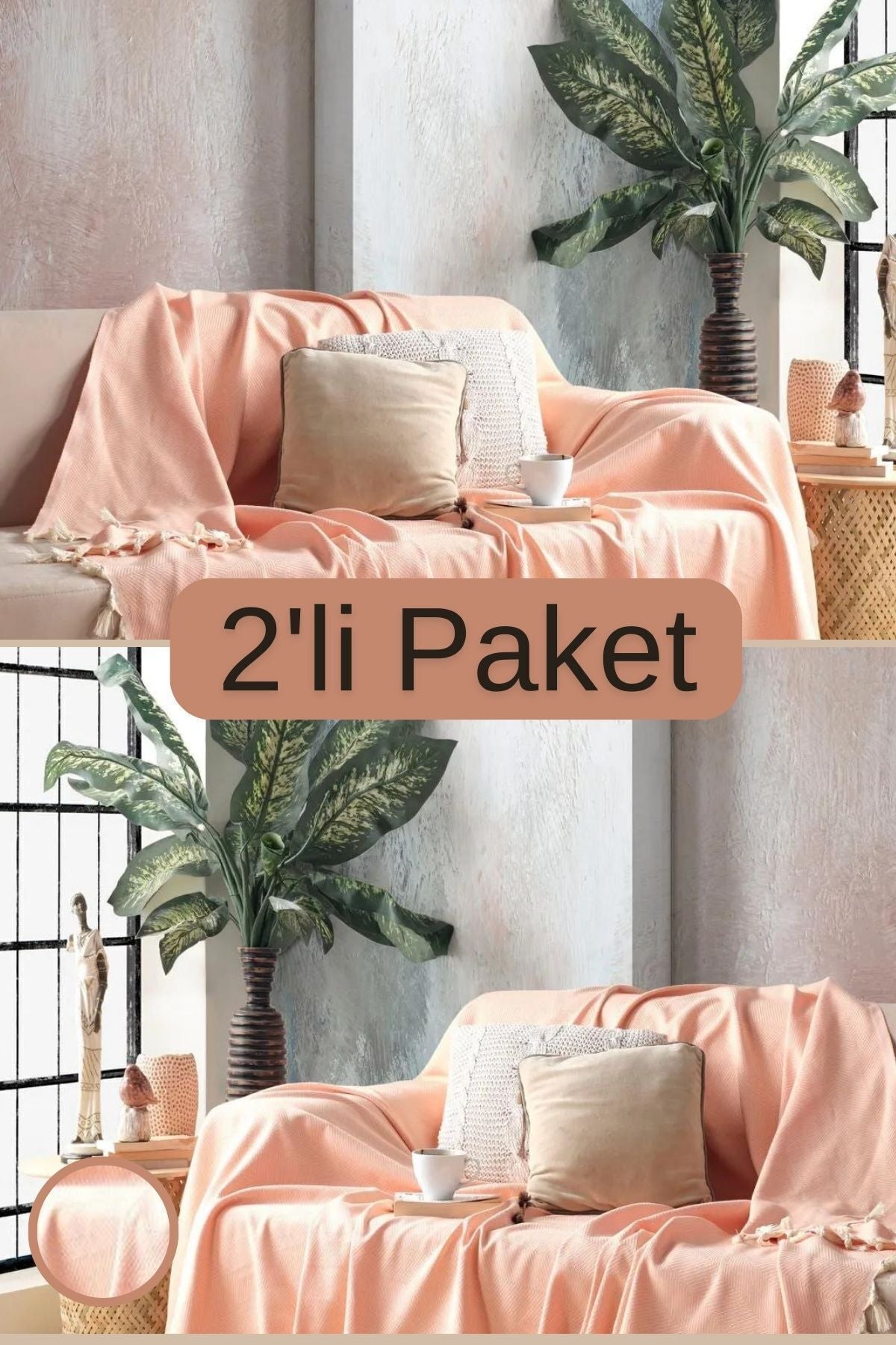 2Li Pamuklu Dekoratif Koltuk Örtüsü Set 170x230 Boyutlu Optimal Kaymaz Tasarım