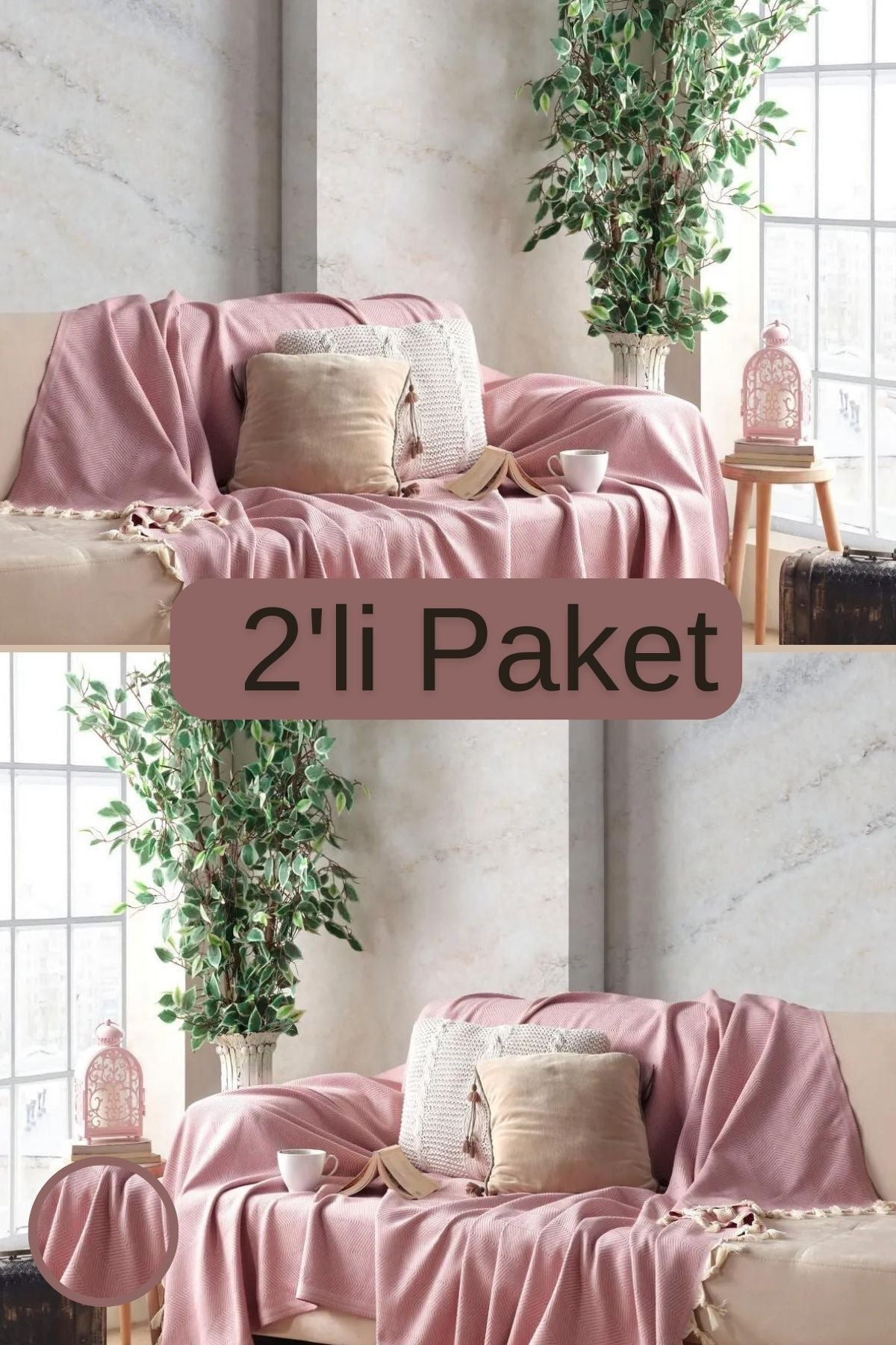 2Li Pamuklu Dekoratif Koltuk Örtüsü Set 170x230 Boyutlu Optimal Kaymaz Tasarım