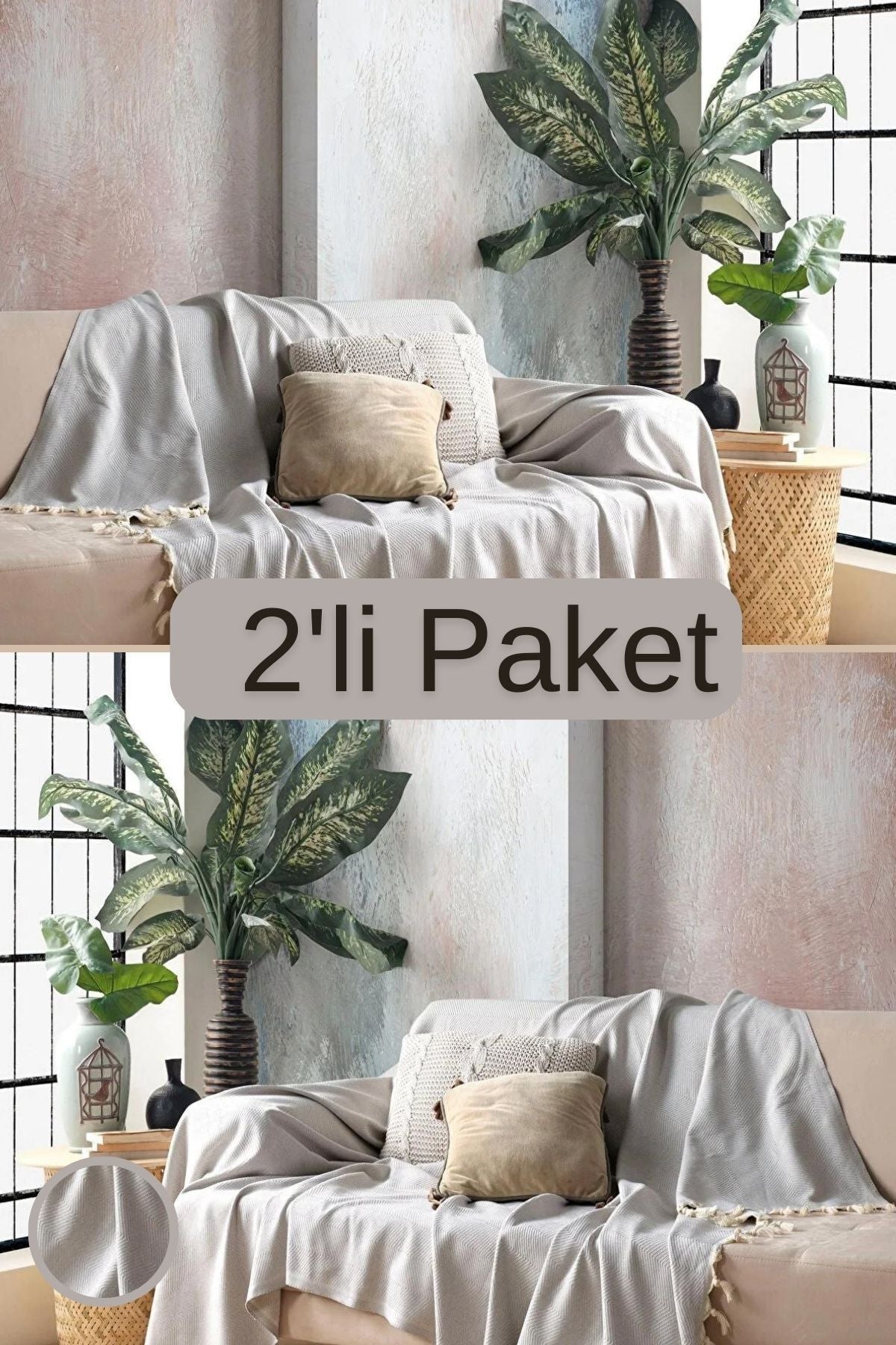 2Li Pamuklu Dekoratif Koltuk Örtüsü Set 170x230 Boyutlu Optimal Kaymaz Tasarım