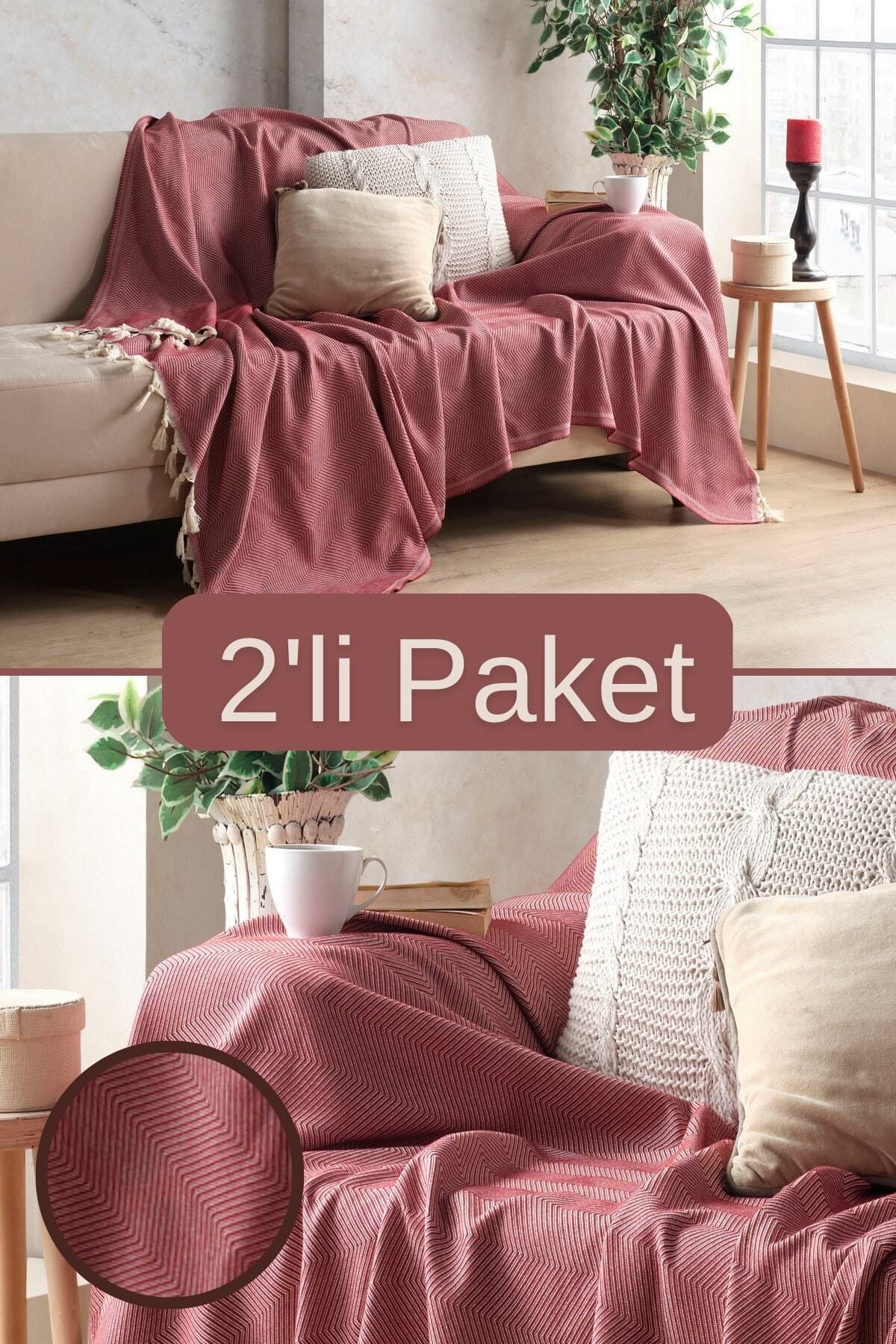 2Li Pamuklu Dekoratif Koltuk Örtüsü Set 170x230 Boyutlu Optimal Kaymaz Tasarım