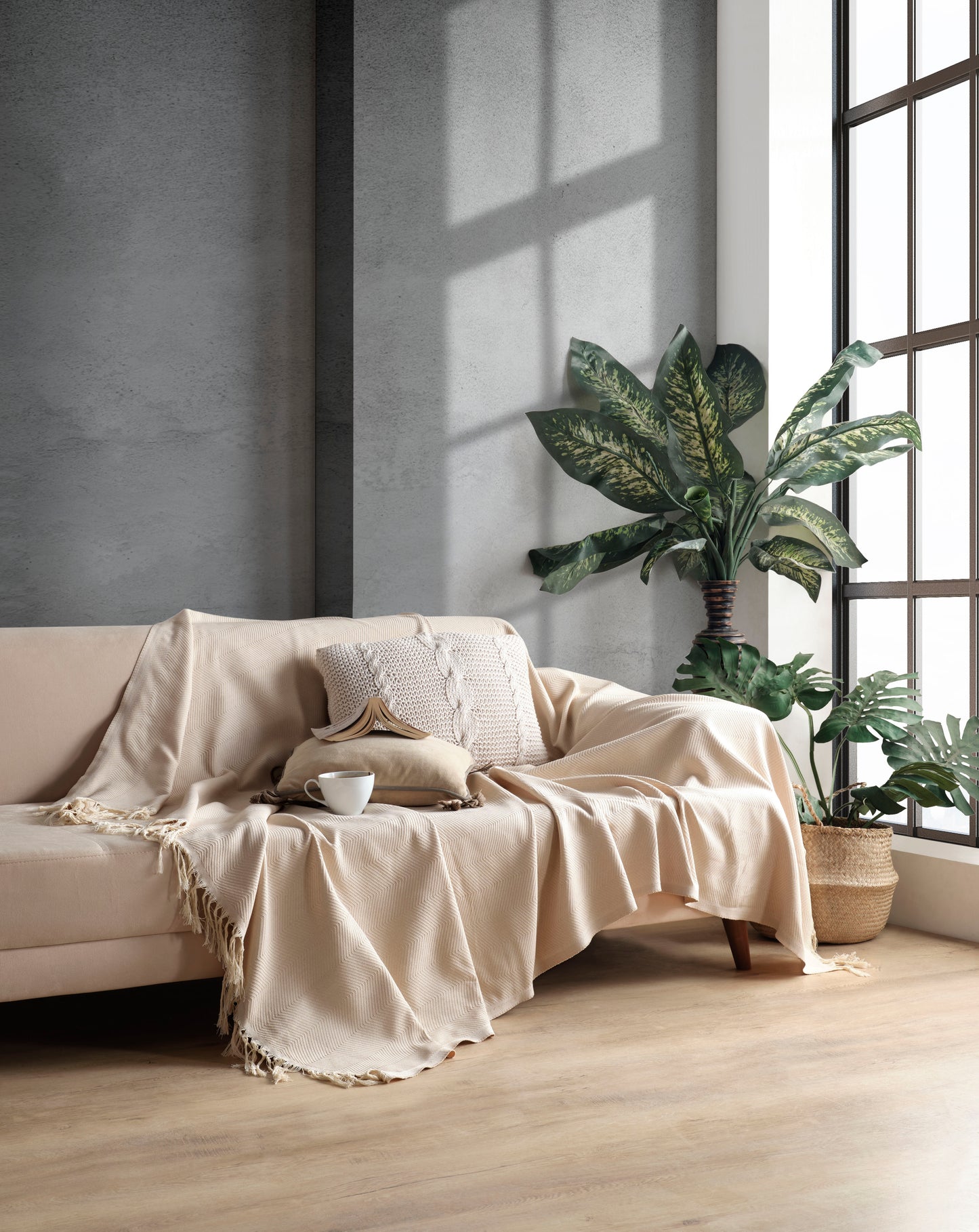 Pamuklu Dekoratif Koltuk Örtüsü 170x230 Boyutlu Optimal Kaymaz Tasarım Çift Yönlü Kullanım