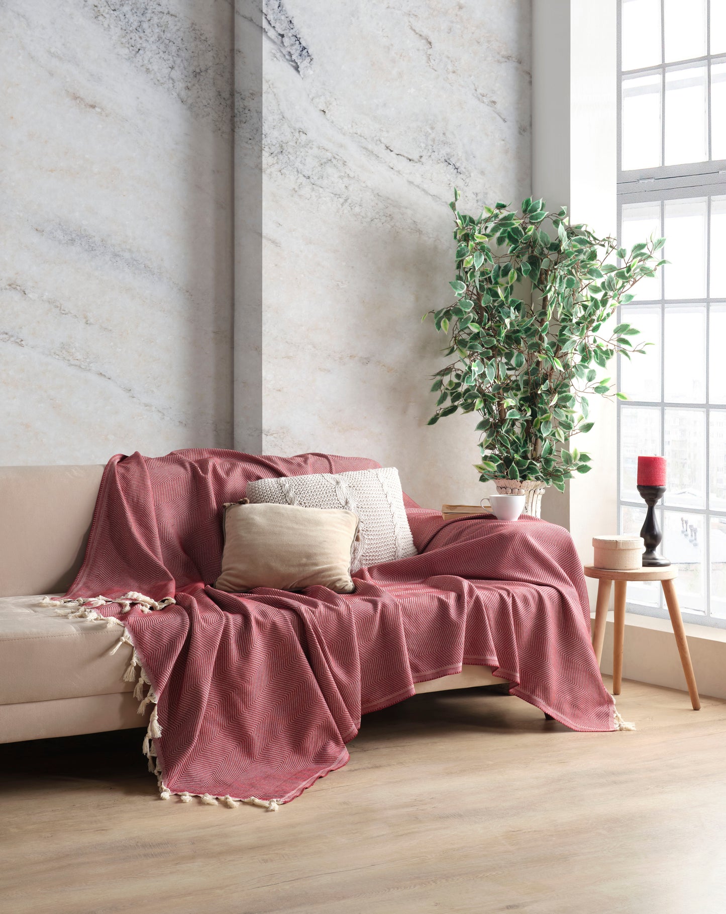 Pamuklu Dekoratif Koltuk Örtüsü 170x230 Boyutlu Optimal Kaymaz Tasarım Çift Yönlü Kullanım