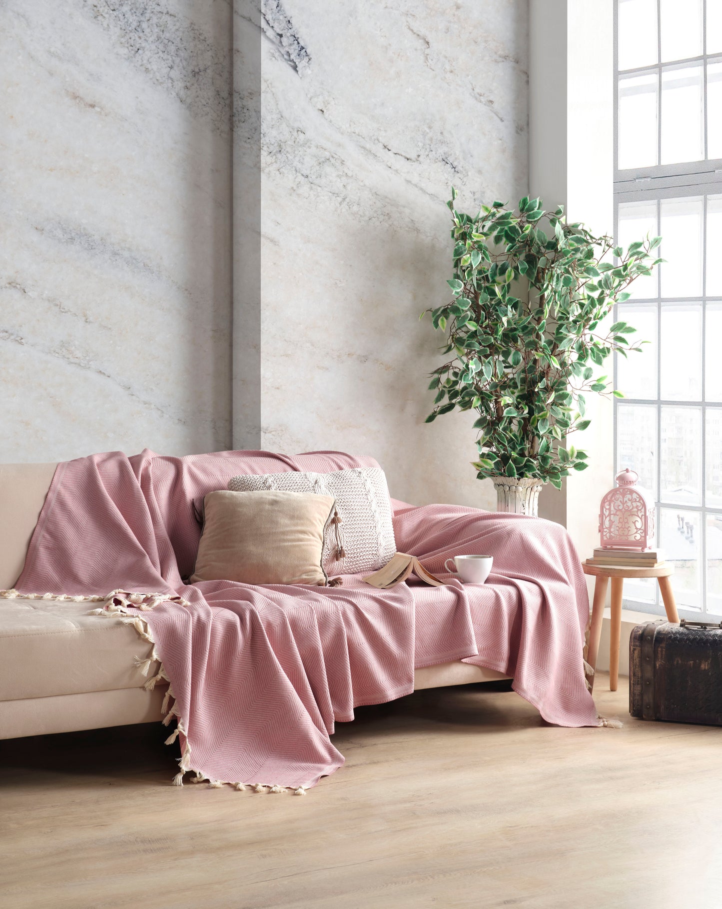Pamuklu Dekoratif Koltuk Örtüsü 170x230 Boyutlu Optimal Kaymaz Tasarım Çift Yönlü Kullanım