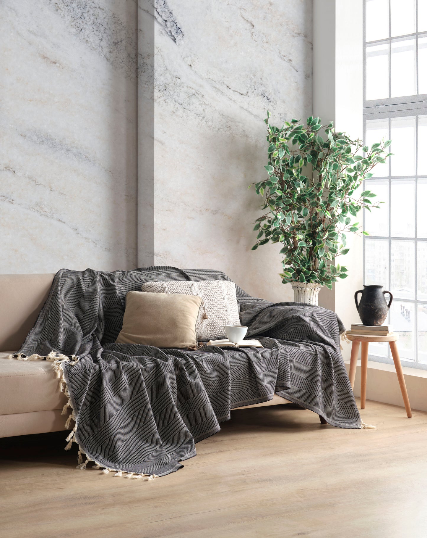 Pamuklu Dekoratif Koltuk Örtüsü 170x230 Boyutlu Optimal Kaymaz Tasarım Çift Yönlü Kullanım
